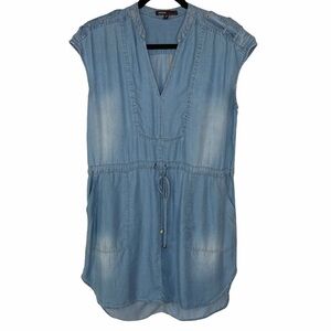Love Culture Sleeveless Chambray Tie Waist Dress